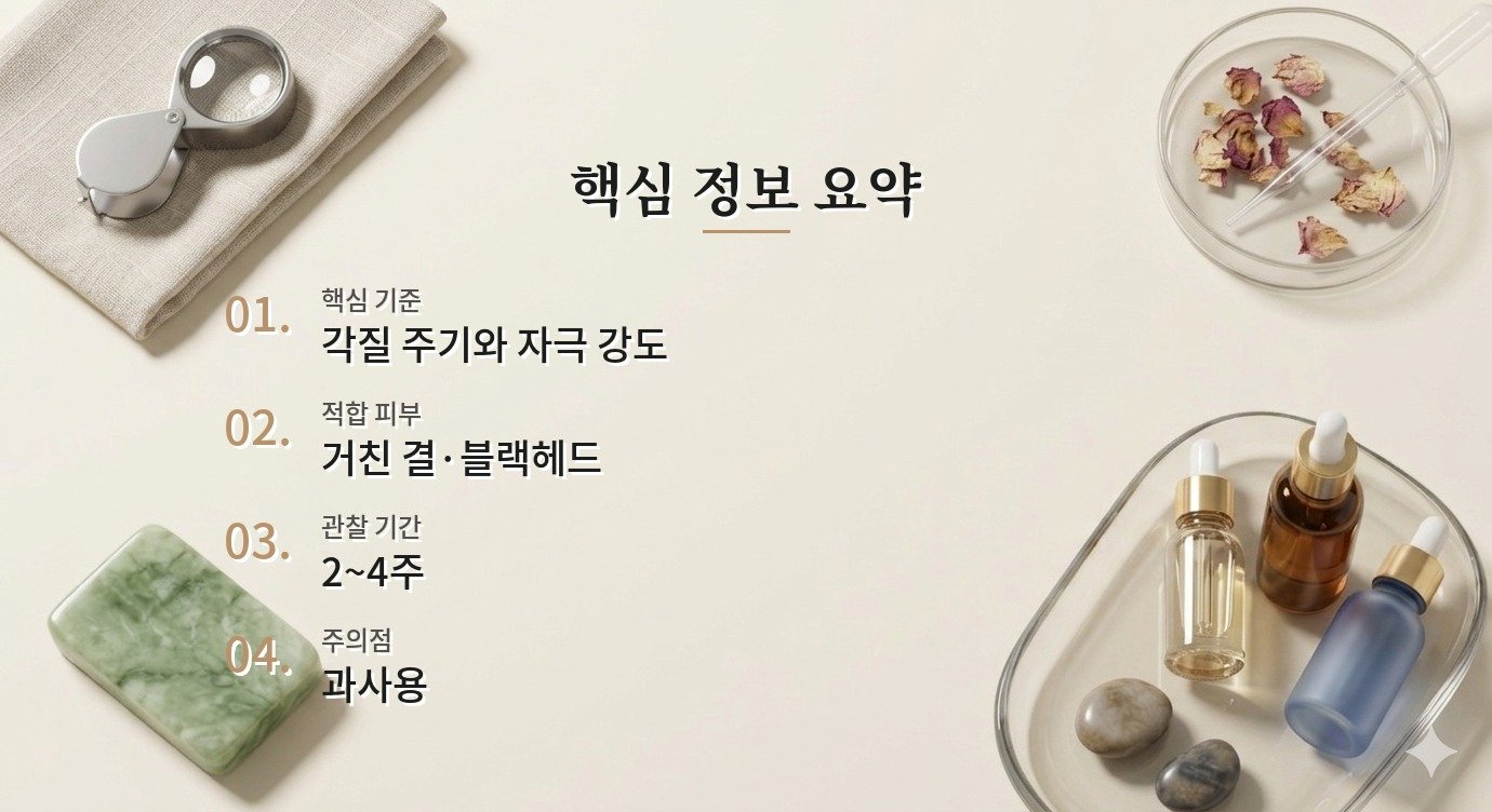 AHA BHA 각질 제거 효과 관찰 기간과 루틴 조정 기준 핵심 정보 요약 이미지