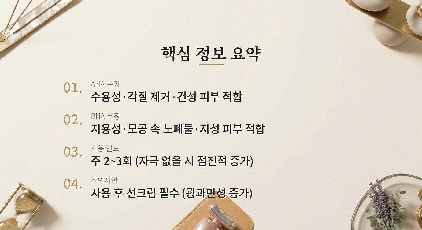 AHA랑 BHA 차이가 뭐예요, 어떻게 골라야 하나요? 핵심 정보