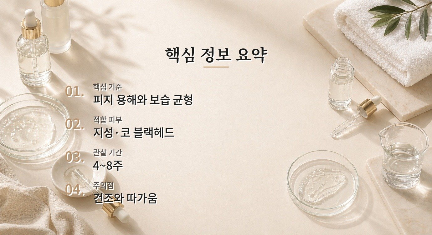 BHA 블랙헤드 루틴 민감 피부 사용 기준과 테스트 방법 핵심 정보 요약 이미지