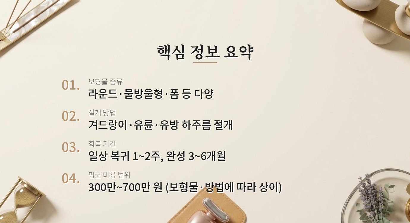 가슴 성형 수술, 보형물 종류랑 절개 방법은 어떻게 다른가요? 핵심 정보