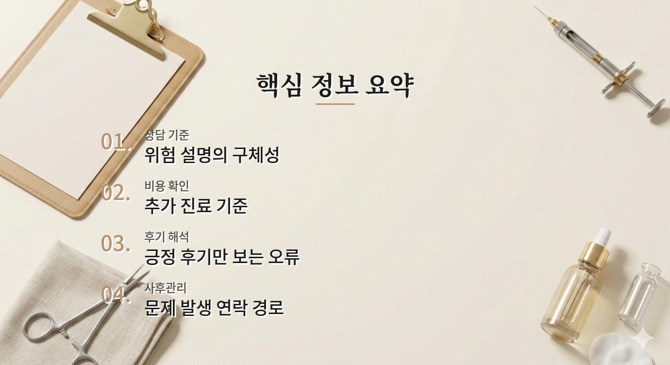 부작용 동의서 확인 병원 후기 해석과 광고성 구분 기준 핵심 정보 요약 이미지
