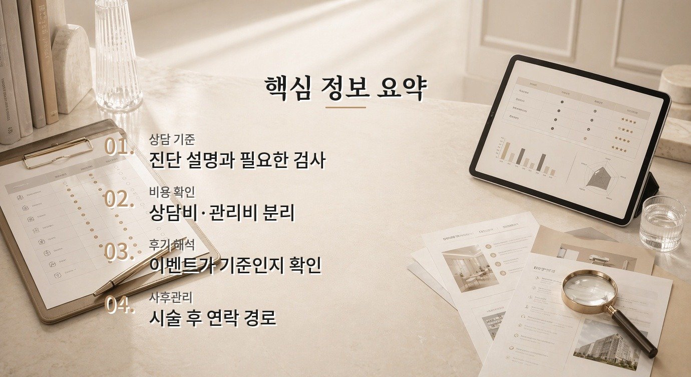 피부과 상담 비용 병원 선택 기준과 상담 전 체크포인트 핵심 정보 요약 이미지