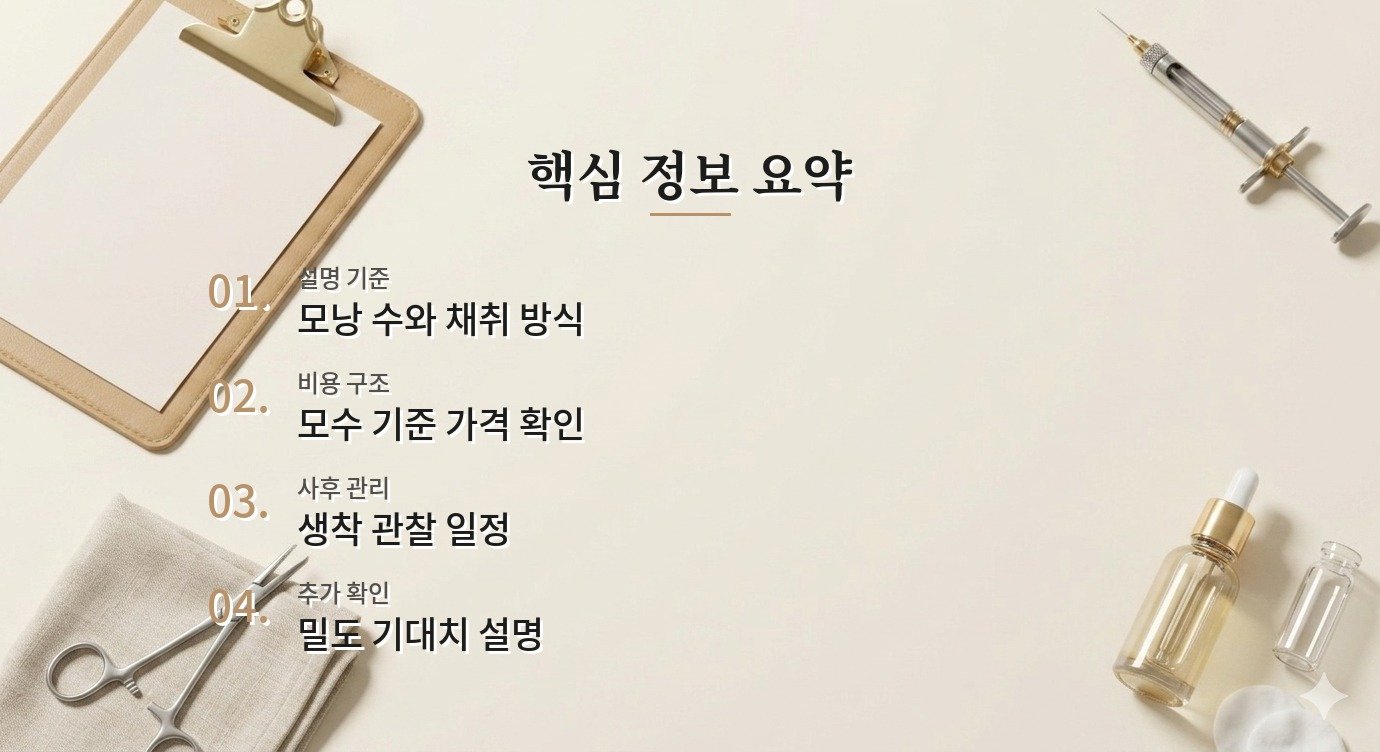 모발이식 상담 병원 비용 차이와 견적 비교 기준 핵심 정보 요약 이미지