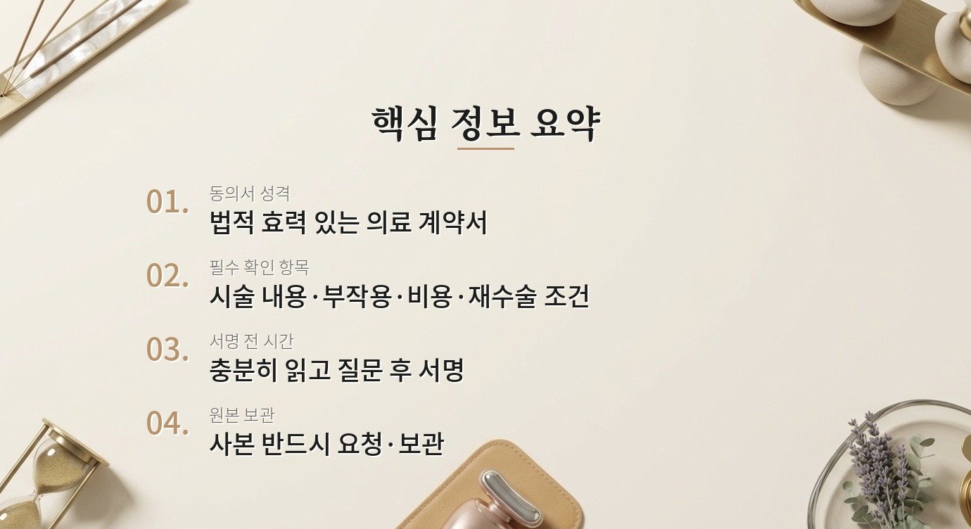 성형 수술 동의서에서 반드시 확인해야 할 항목은 무엇인가요? 핵심 정보