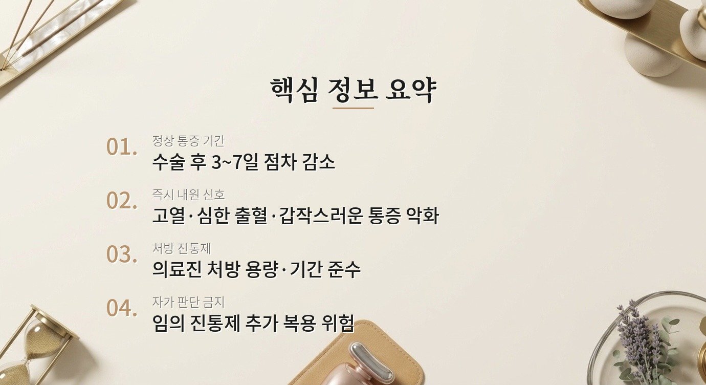 성형 수술 후 통증은 어느 정도가 정상이고 언제 병원에 가야 하나요? 핵심 정보