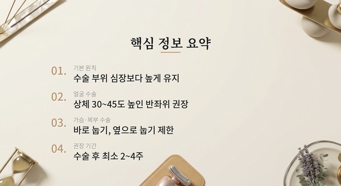 수술 후 자는 자세, 어떻게 해야 부기가 덜 하나요? 핵심 정보