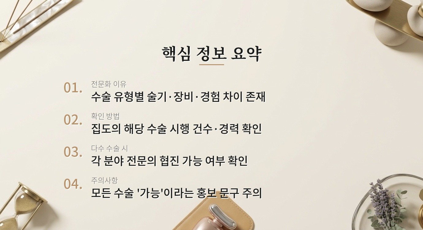 성형 수술 종류에 따라 전문 병원을 따로 선택해야 하나요? 핵심 정보