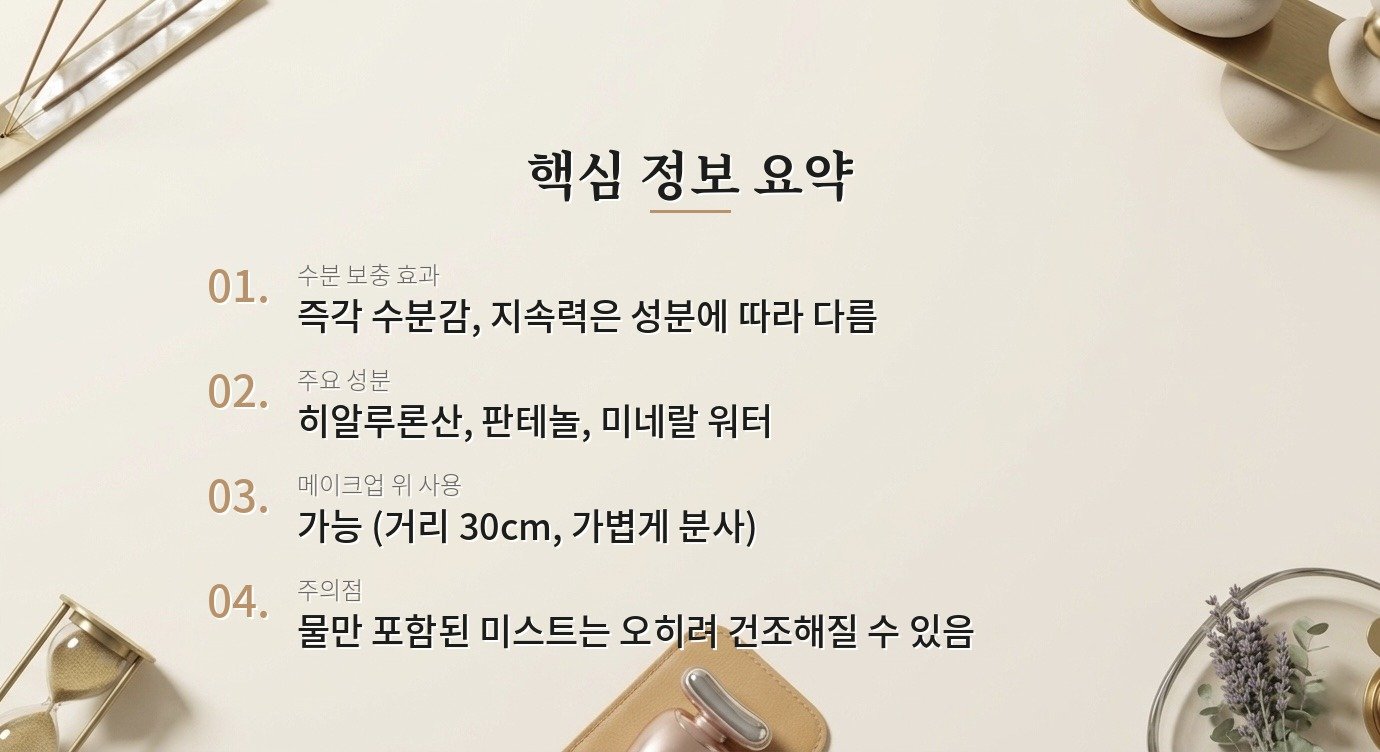 미스트, 피부 수분 보충에 효과가 있나요? 핵심 정보