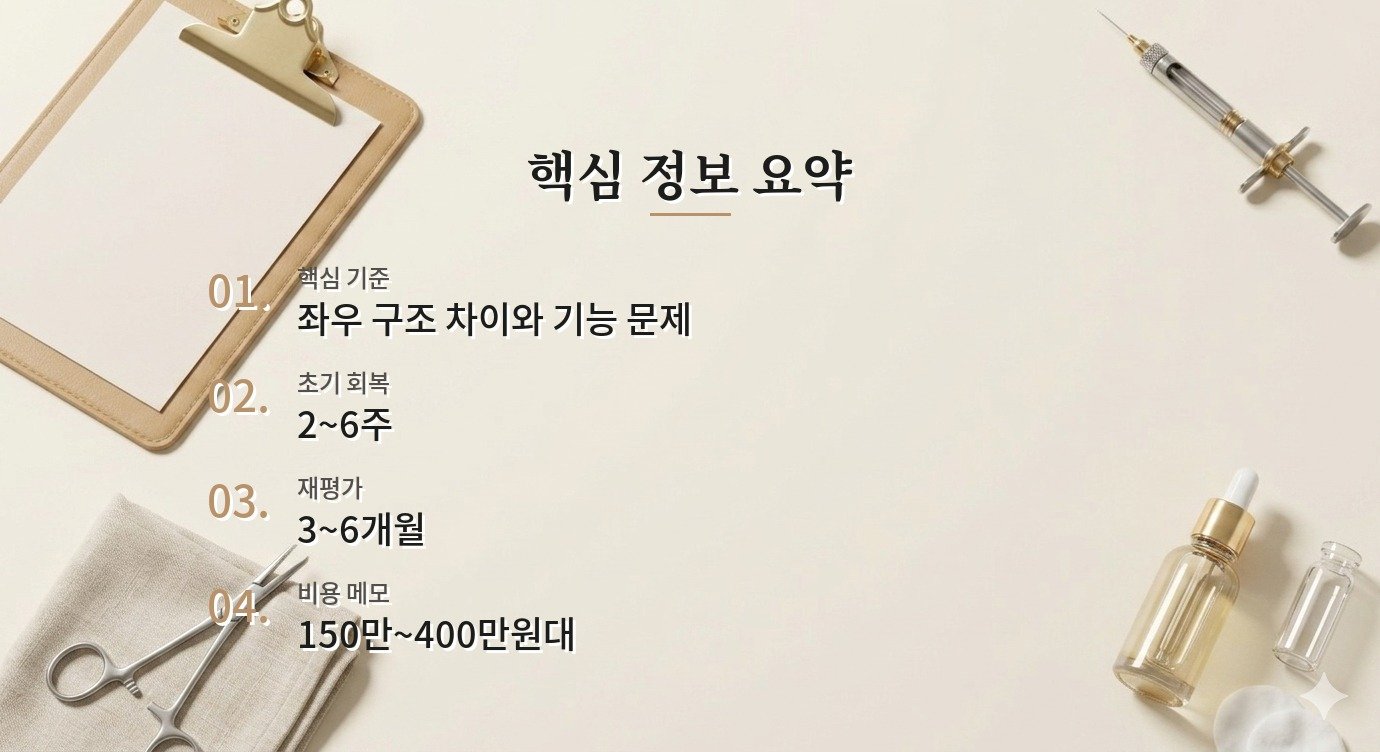 눈 비대칭 교정 비용 차이와 상담 견적 비교 기준 핵심 정보 요약 이미지