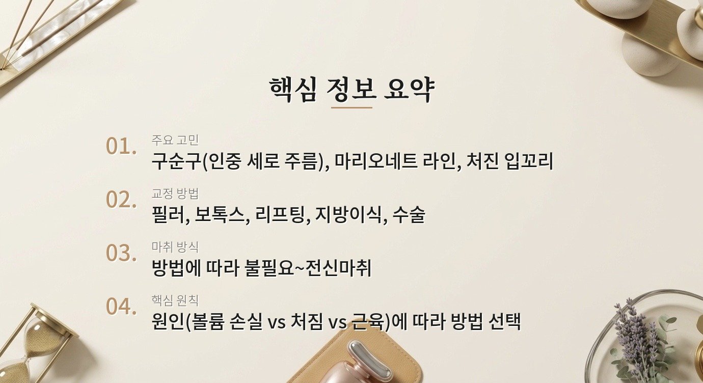 입 주위 노화(구순구·마리오네트 라인)는 어떻게 개선할 수 있나요? 핵심 정보