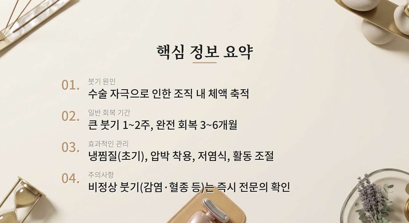 성형 수술 후 붓기를 빨리 빼는 방법이 있나요? 핵심 정보