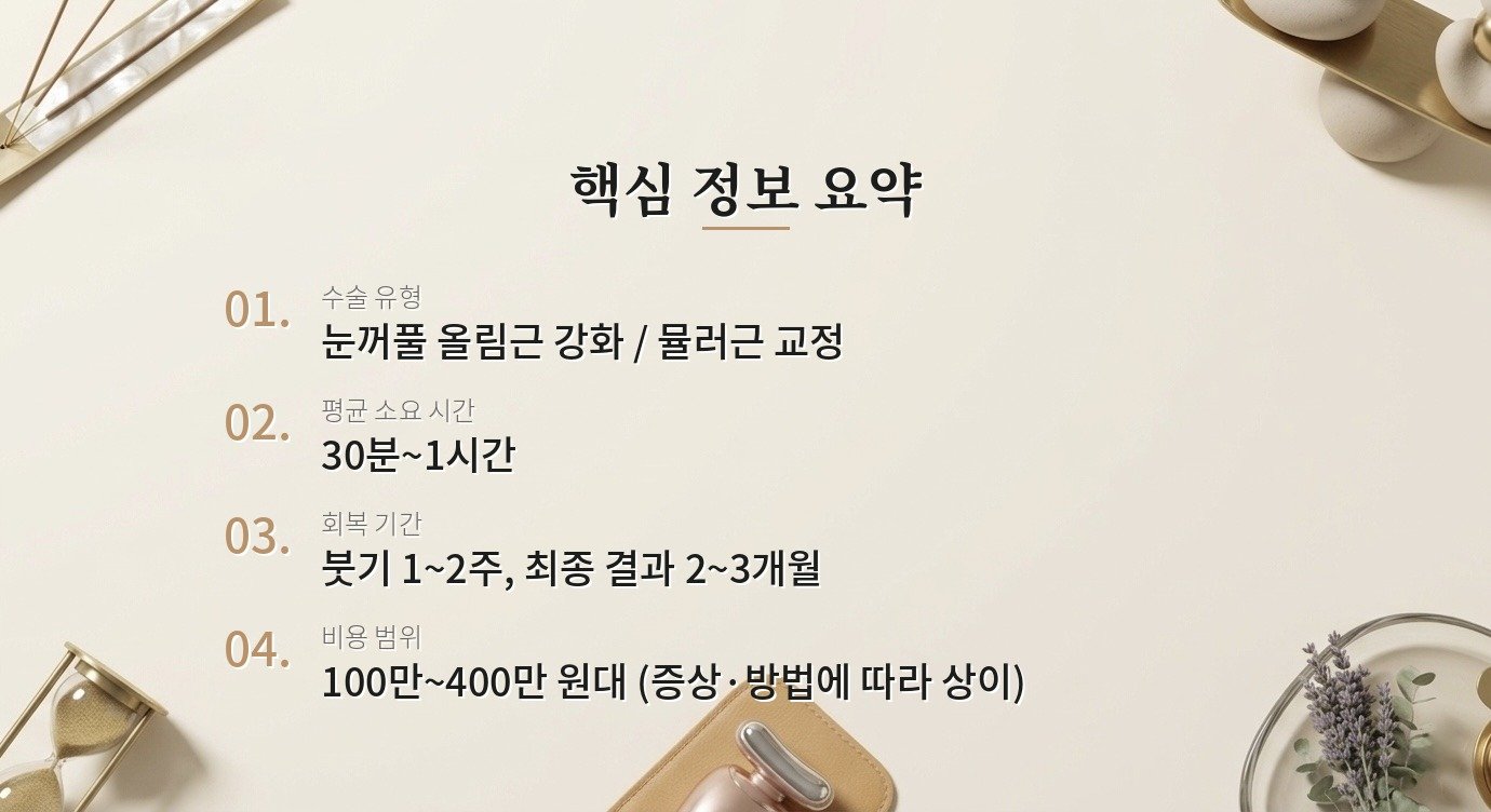 안검하수(눈꺼풀 처짐) 교정, 어떤 방법이 나에게 맞을까요? 핵심 정보