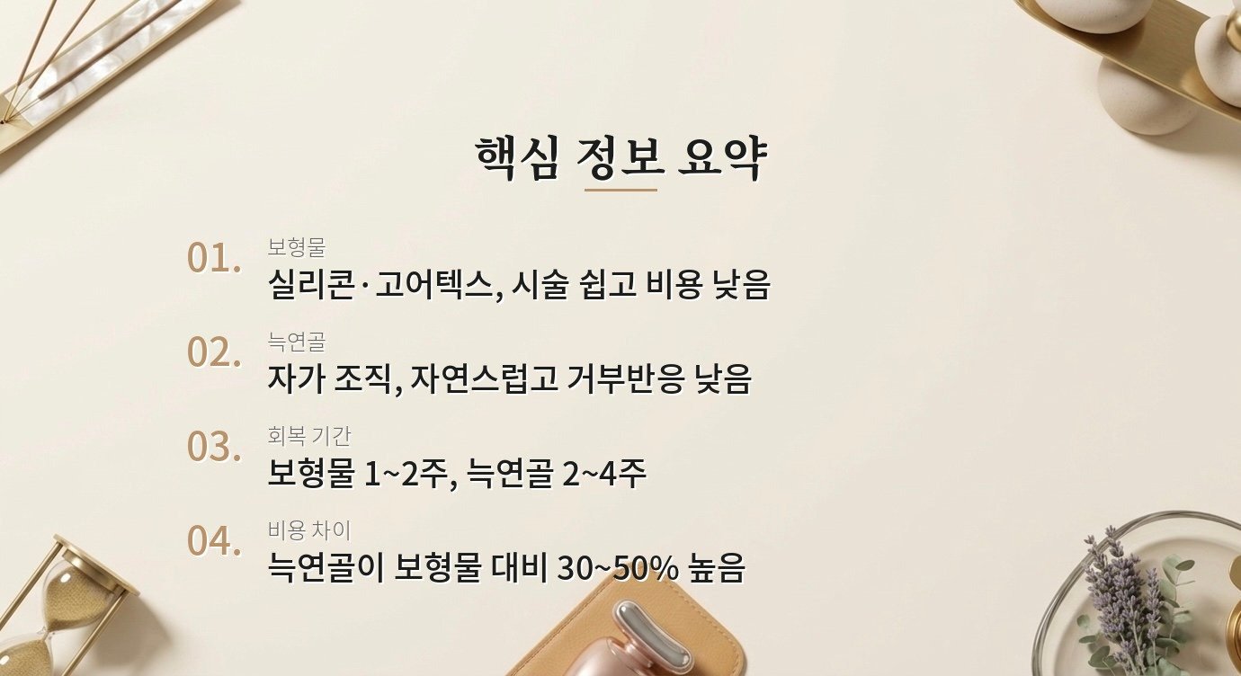 코 보형물이랑 늑연골 이식, 어떤 재료가 더 좋은 건가요? 핵심 정보