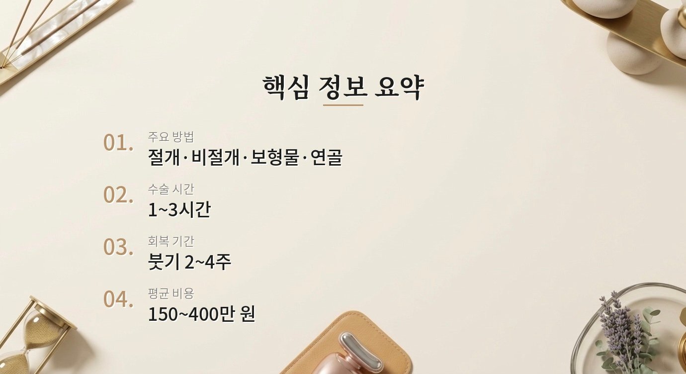 코성형 종류가 너무 많은데 어떤 방법이 나한테 맞나요? 핵심 정보