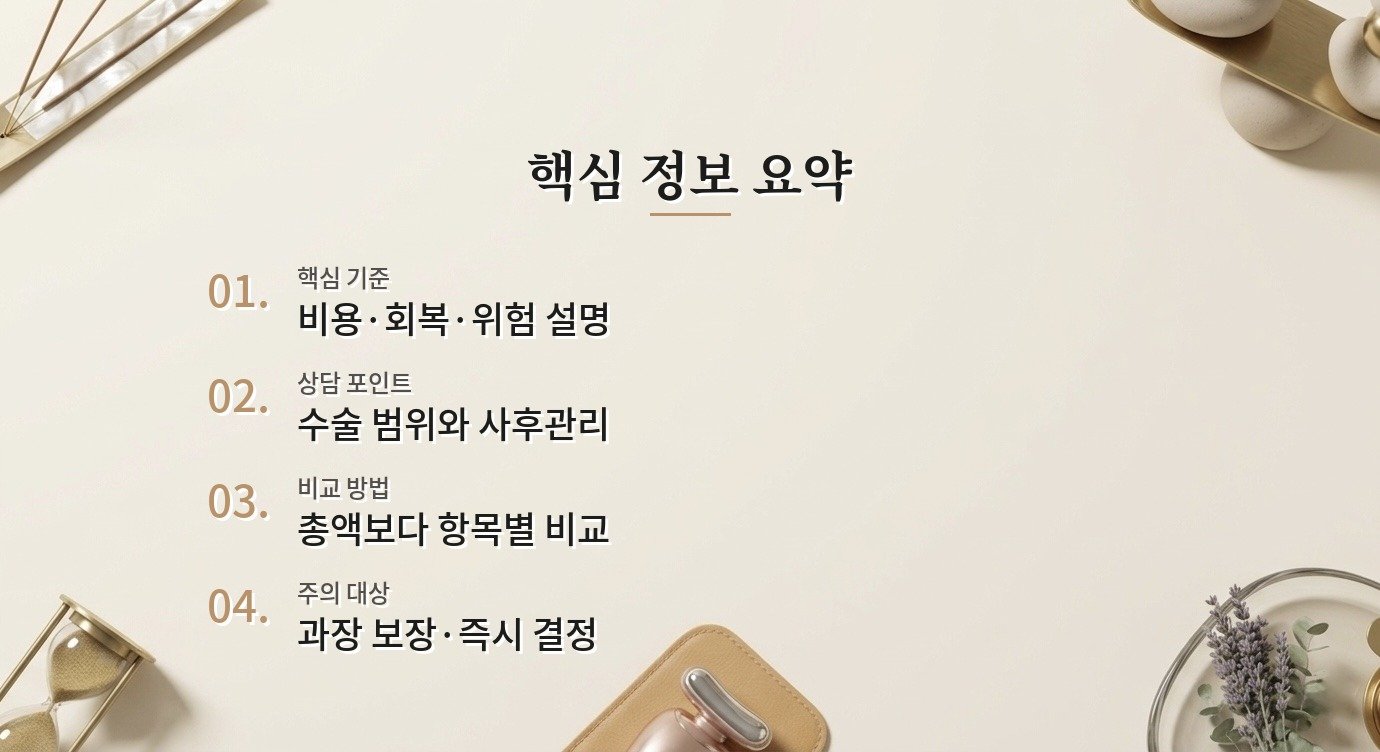성형수술 상담 전 확인해야 할 비용·회복·부작용 기준 핵심 정보