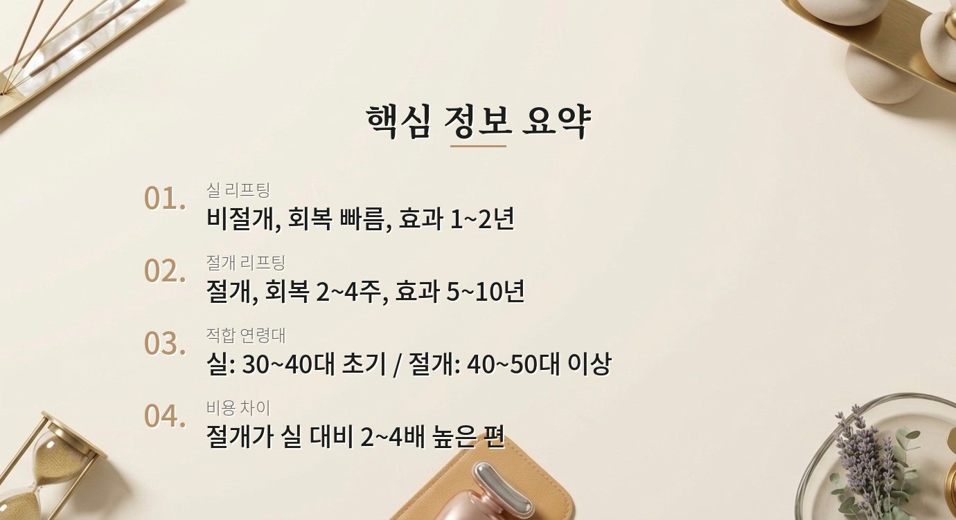 실 리프팅이랑 절개 리프팅, 어떤 게 더 효과적인가요? 핵심 정보